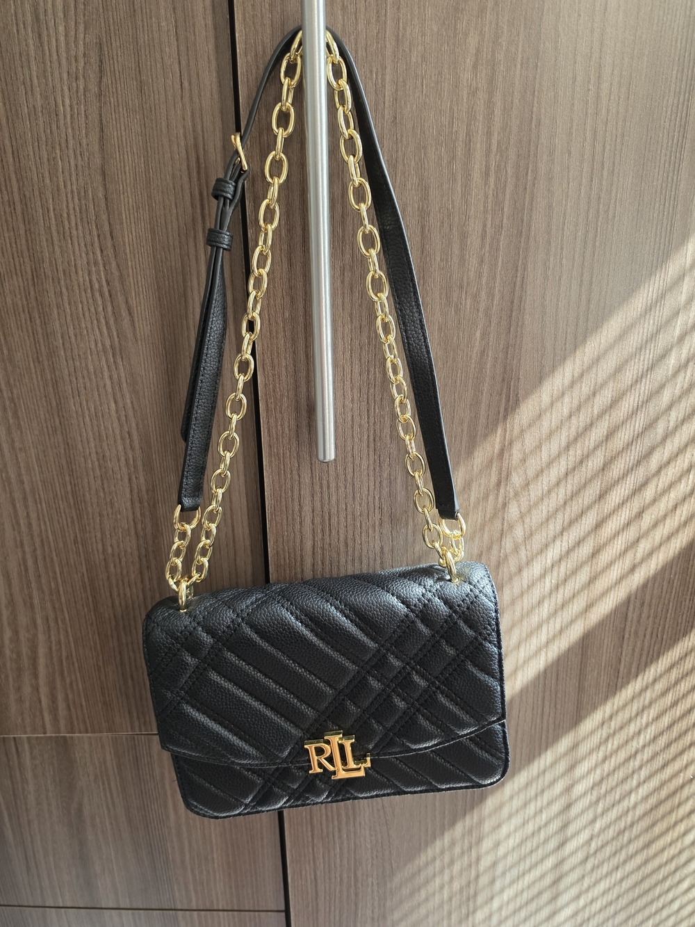 Ralph Lauren Black Quilted RL Chain Shoulder Bag